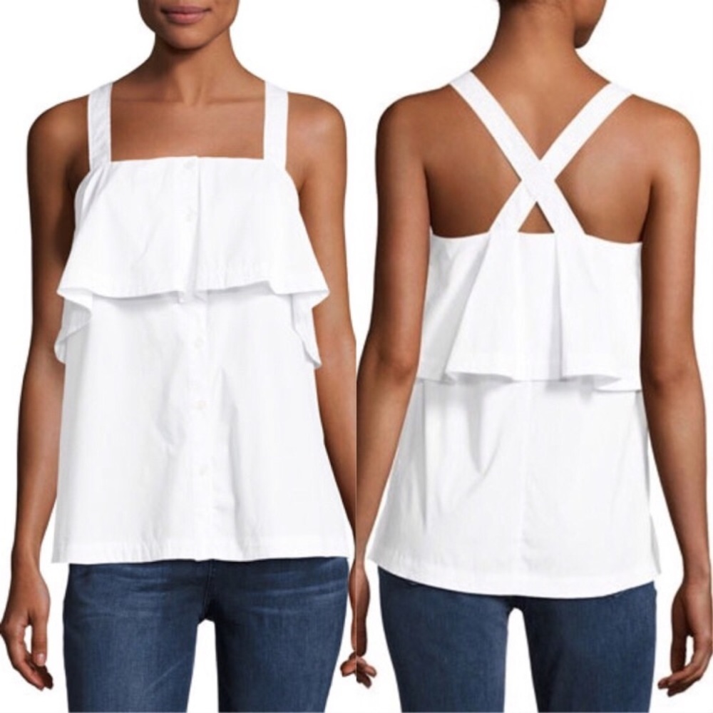 Michael Kors Ruffle Cross Back Tank Blouse Top
